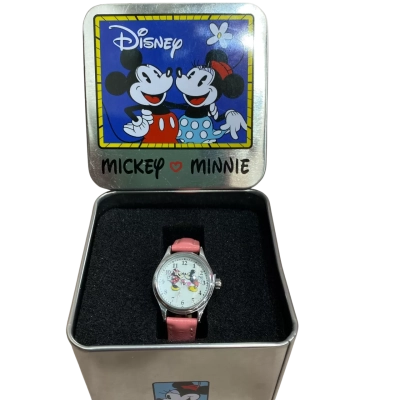 Disney  Mickey & Minnie Mouse “In Love Watch” with Pink Leather Strap