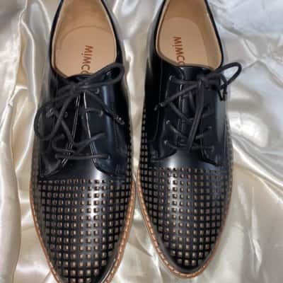 Mimco Women Black Leather Moontide Lace Up Shoes Size 38