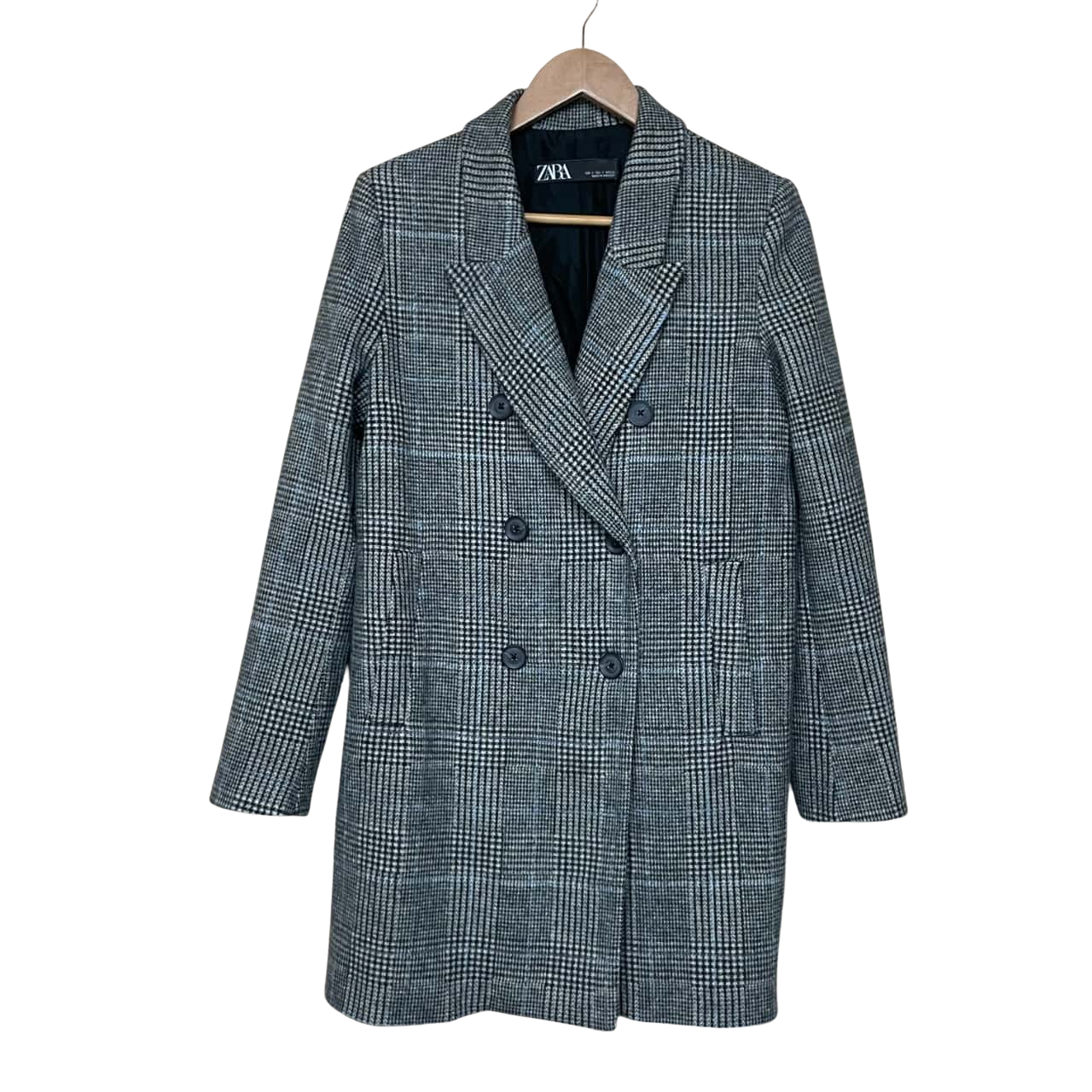 Zara Checked Grey Coat Size S