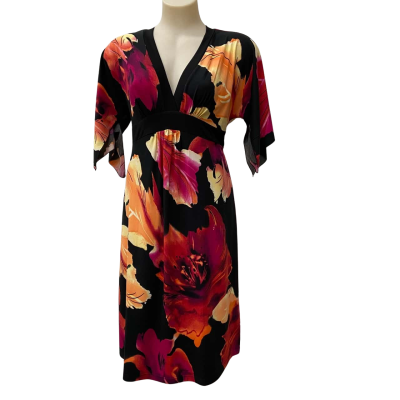 Teaberry - Floral V Neck Dress with Handkerchief Sleeves