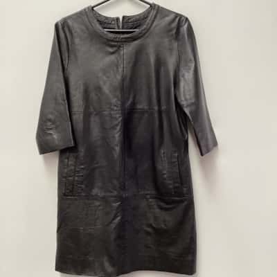 French Connection Womens Shirt Dress Black  leather 