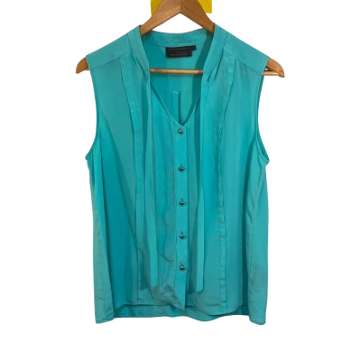 David Lawrence Womens Size 12 Turquoise Silk Sleeveless Shirt 