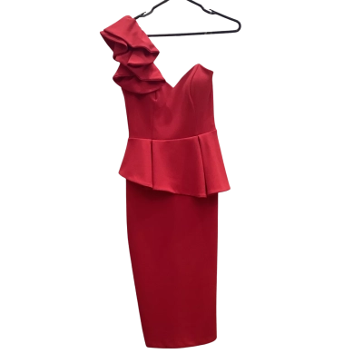Zaliea Womens Size 8 Red One Shoulder Midi Dress 