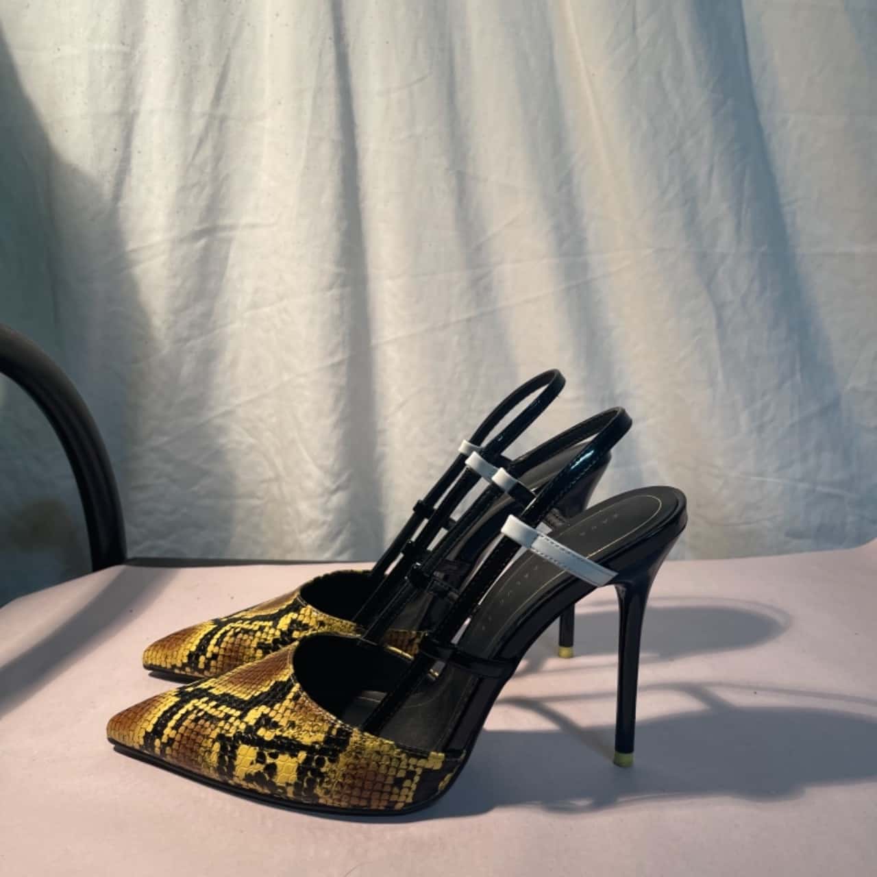 Yellow Snake Print Strappy Heels