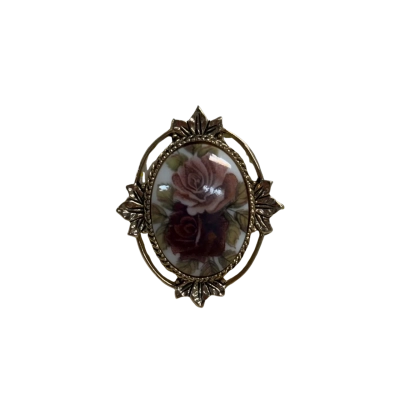 Vintage Coventry Gold and Rose Floral Enamel Brooch / Pin /Pendant