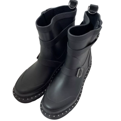 Ilse Jacobsen Womens Size 37 Rubber Biker Boots Black  