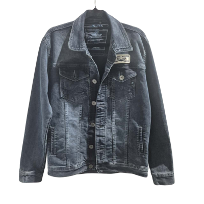 Jack & Jones Mens  Size L Denim Jacket Navy Blue w Patch over left breast pocket 