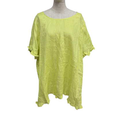 Yarra Trail Lemongrass Flowy 100% Linen Short Sleeve Top (Size 24) 