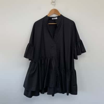 St. Frock Black Short SLeeve Mini Dress Size 14 