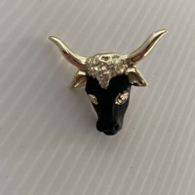 Vintage Style Texas Longhorn Steer Lapel Pin - Gold & Black Enamel