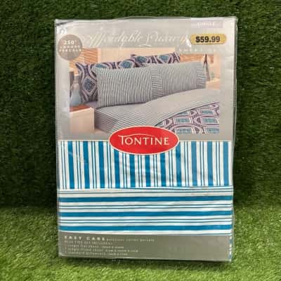 Tontine Blue Striped Single Sheet Set (New)
