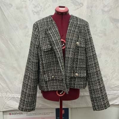 Preview Womens  Size 18 Cropped Jacket Black  / Pattern / White 