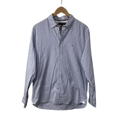 Tommy Hilfiger Mens Size L Blue / White Striped  Long Sleeve Shirt