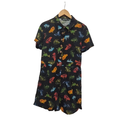 Dangerfield Womens  Size 10 Black Playsuit Shorts Frog Pattern