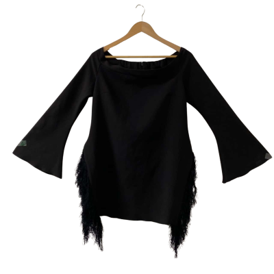ELLERY Women's Size 10 Fringe Top Black Long Sleeve