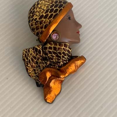 Vintage Venetian Art Deco Revival Lady Head Brooch