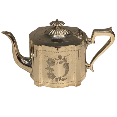 James Dixon & Sons Floral Engraved Metallic Tea Pot  
