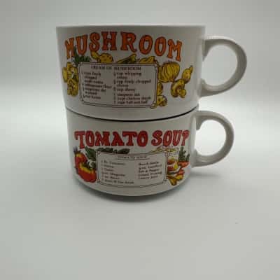 Mushroom and Tomato Ceramic Recipe Mugs 