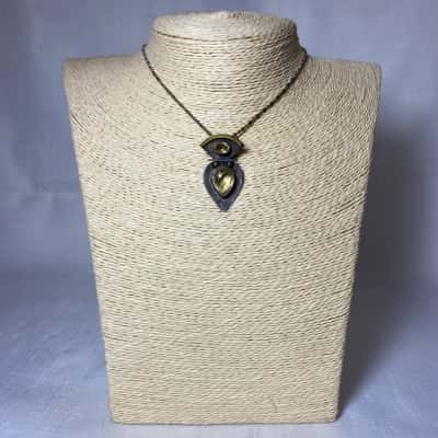 Women’s Handmade Sterling Silver (925) Pendant Necklace with Faceted Yellow Stones