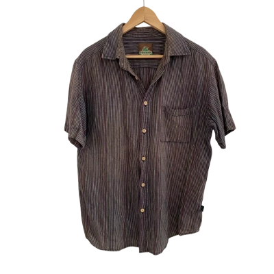 Hemp Mens  Size L Short Sleeve Shirt Black  / Multicoloured / Striped 