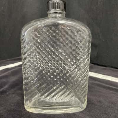 Pristine Vintage 1930s LANOMA GIN Art Deco Glass Hip Flask Bottle - Rd No 13016