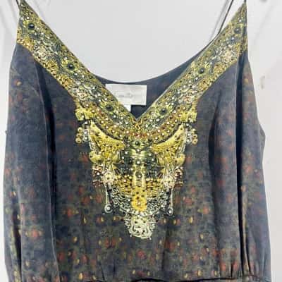 Camilla Intricate Bohemian Silk w/ Gold Detailing Jumpsuit Size 1