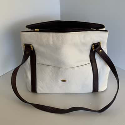  Aussie Bush Leather - Two Tone Shoulder Bag - Ivory/Brown