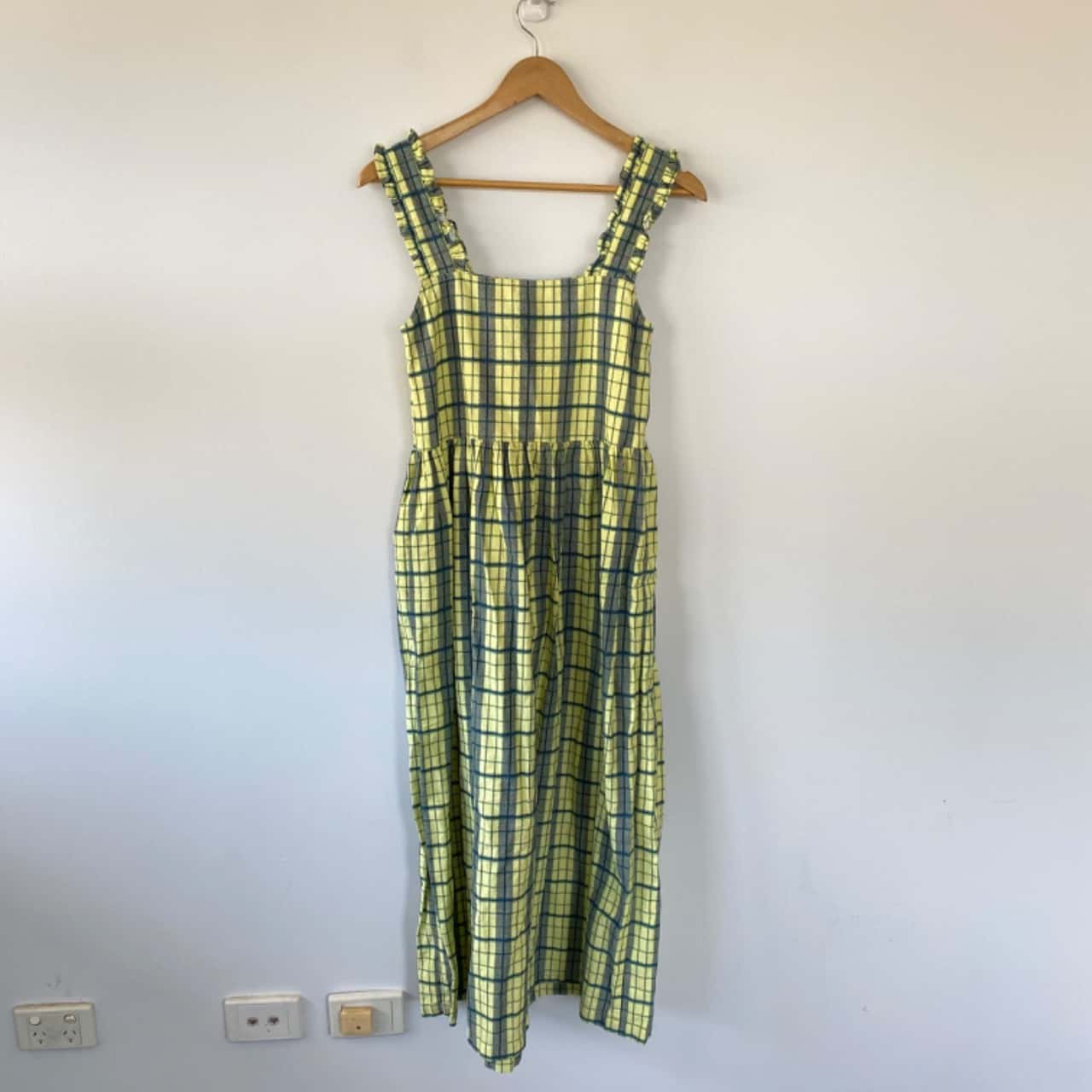 Collusion Yellow Green Checked Maxi Dress Size 6 / XS(s) - New Without Tags  | Salvos Stores