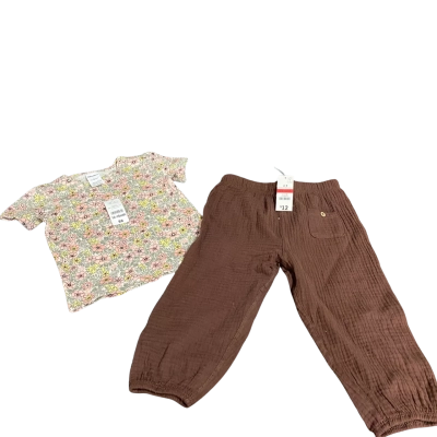 baby Berry Kids Cotton Top and Pants 12-18 Months Bundle Brown / Floral 