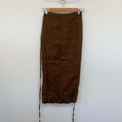 Zulu & Zephyr Brown European Flax Linen Wrap Midi Skirt  Size 8 