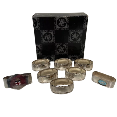 Vintage Strachan Silver-plated Napkin Rings - Set of 6 plus 2 extra in Original Box