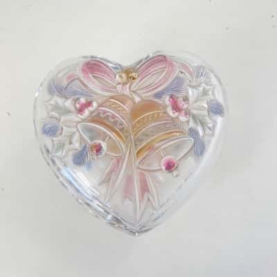 Mikasa Japan Clear Glass Painted Christmas Bells Candy Dish