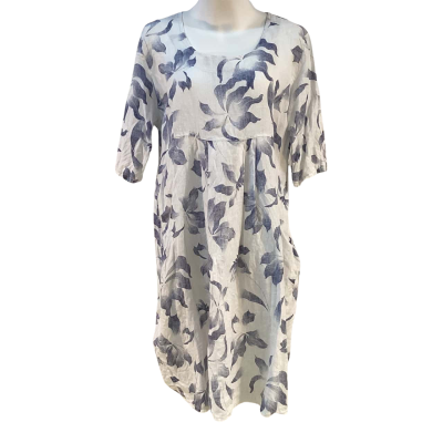 Bottega Moda Womens Size 12 Linen Midi Dress Blue / White 