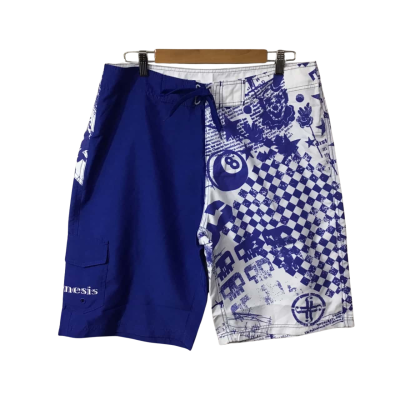 Genesis Mens Size 36 White / Blue  Graffiti Pattern Boardshorts (new)