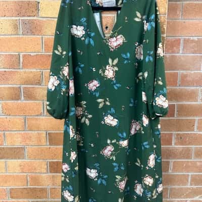 Veronika Maine Womens  Size 14 Midi Dress Floral / Green 