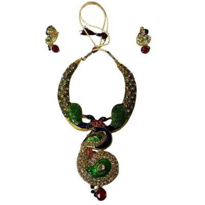  Womens Indian ethnic peacock necklace and earring 