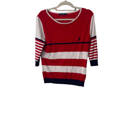 Beverly Hills Polo Club  Size XL 3/4 Sleeve top Navy Blue / Red / White 