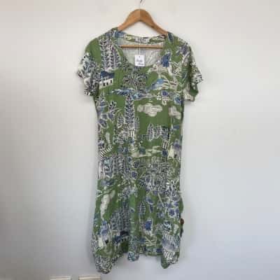 Ruby Rain Lula Green Garden Linen Cotton Dress Size 12 