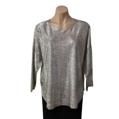 Seed Heritage Womens Size L Crushed Metallic Silver 3/4 Sleeve Top 
