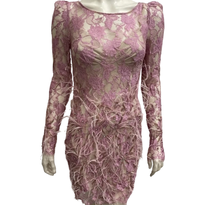 Alex Perry Candied Feathered Lace Dress  Size 8 Cocktail Dress Nude / Pink/Feathers 
