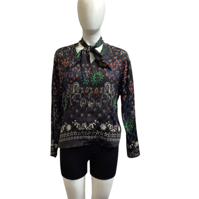 Sandro Paris Womens  AUS Size 10 Unicorn & Sun Print Sheer Top Multicoloured