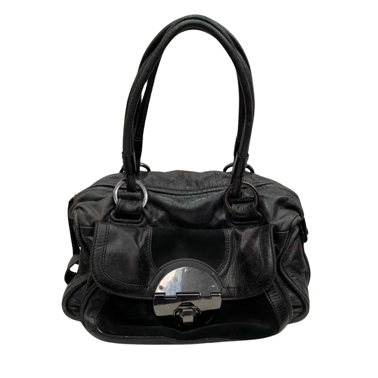 Mimco Womens Black Leather Handbag with Turnlock Medium Sized.