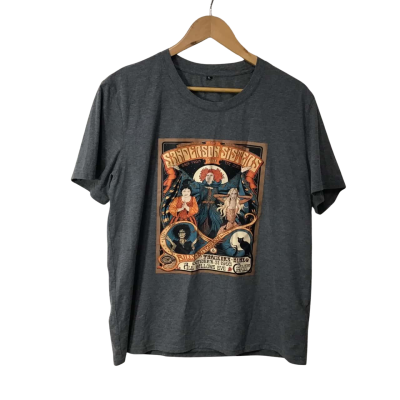 Sanderson Sisters Billy Butcherson Size XL Grey Thackery Binx Hallows Eve T-shirt