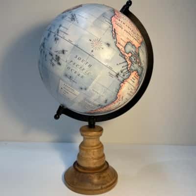 Vintage world globe wooden metal desk 