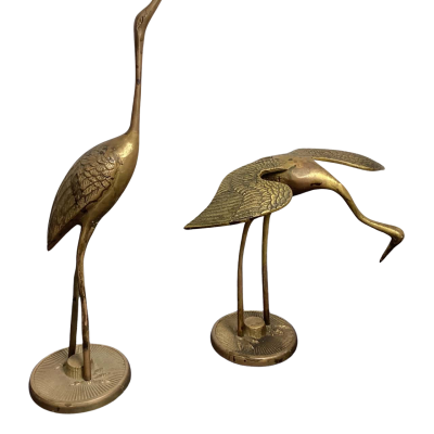vintage brass crane, heron , bird figurine. Mid Century Home Decor . Set of 2