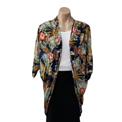 Cherrylane Womens Size 10 Navy Blue / Multicoloured Pattern Open Kimono Robe (new)