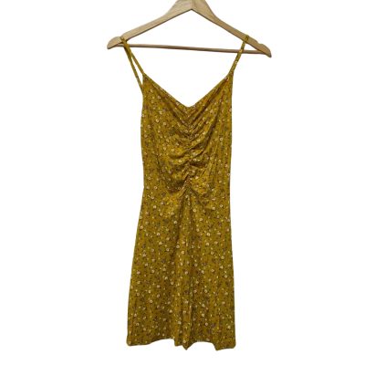 Boohoo Womens  Size 14 Casual Dress / Floral Dress / Mini Dress / Shoestring Strap Dress Mustard 