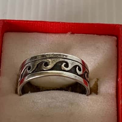 Vintage Oxidized Sterling Silver Wave Ring - Size R