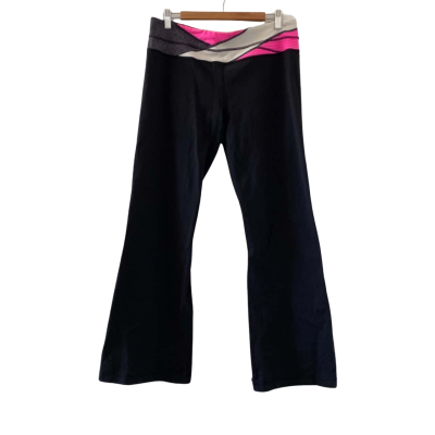 LULULEMON Women's Athletica Flare Yoga Pants Black Multicolour Waistband Size 12 Regular 