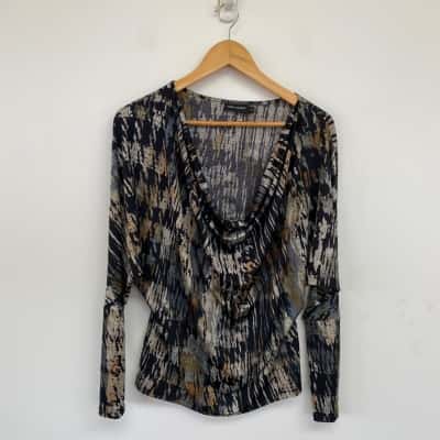 Howard Showers Black Grey Pattern Long Sleeve Top Size 14 